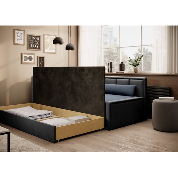 Niebieska/szara rozkładana/ze schowkiem sofa z tkaniny szenilowej 214 cm Fulgeo – ELTAP-image-3