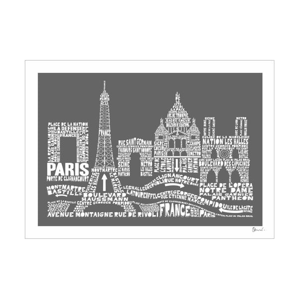 Plakat Paris Grey&White, 50x70 cm