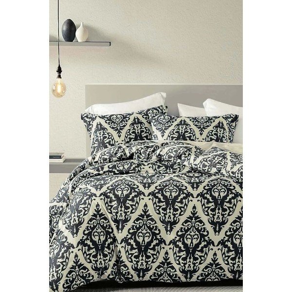 Czarno-beżowa 4-częściowa pościel dwuosobowa z bawełny renforcé z prześcieradłem 200x220 cm Damask – Mila Home