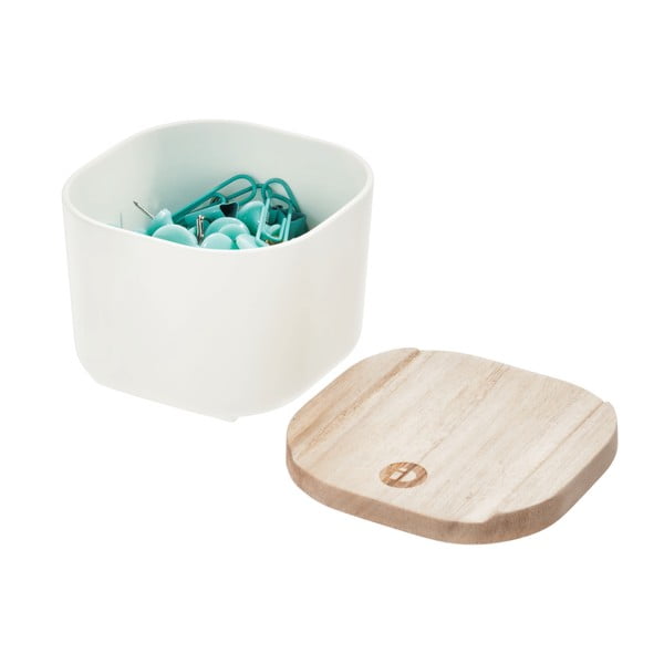 Biały pojemnik z pokrywką z drewna paulownia iDesign Eco, 9x9 cm-image-3