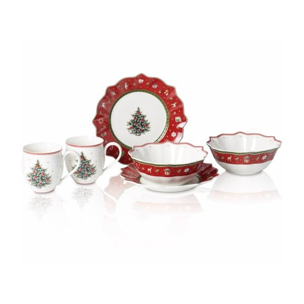 Czerwono-biały porcelanowy 6-częściowy zestaw naczyń z motywem świątecznym Villeroy & Boch