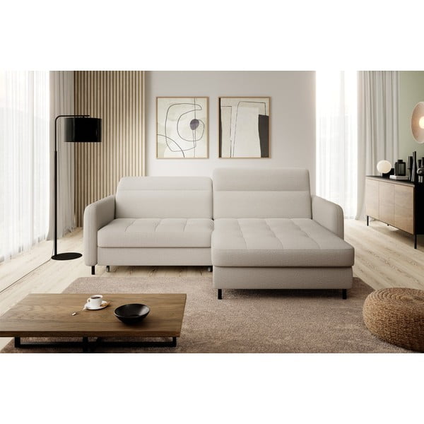 Beżowy rozkładany/ze schowkiem narożnik z materiału bouclé (prawostronny/z szezlongiem) Gomsi – ELTAP-image-3