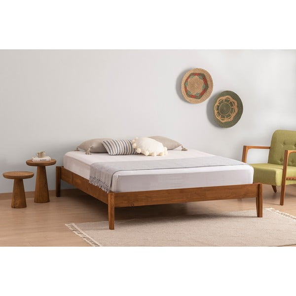 Ciemnobrązowe łóżko dwuosobowe z litego drewna świerkowego ze stelażem 180x200 cm Galaksi – Kalune Design-image-1