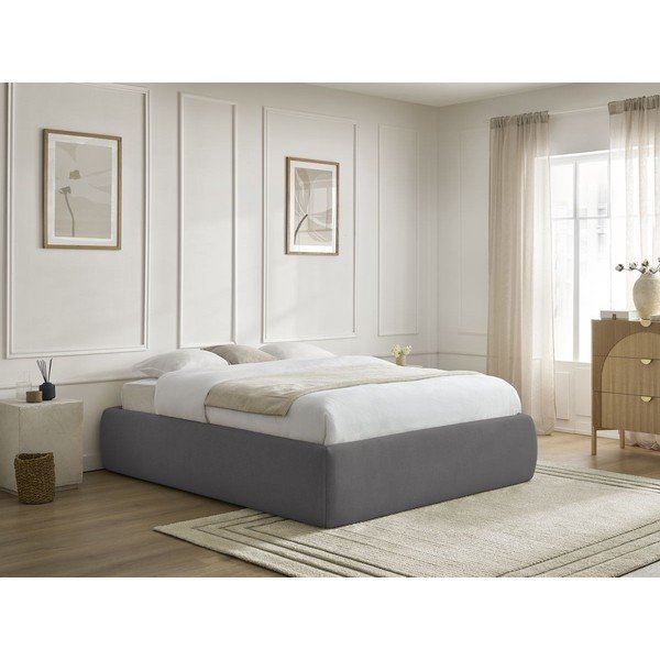 Ciemnoszare tapicerowane łóżko dwuosobowe bez zagłówka ze schowkiem i stelażem 160x200 cm Inera – Bobochic Paris-image-1