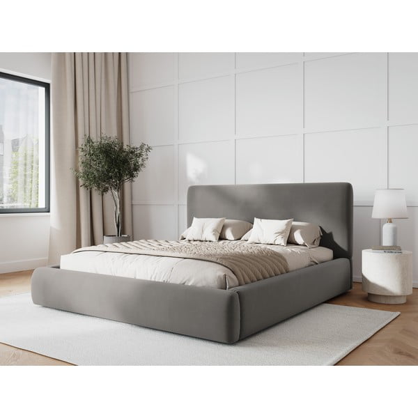 Szare tapicerowane łóżko dwuosobowe ze schowkiem i stelażem 160x200 cm Colonel – Cosmopolitan Design-image-1