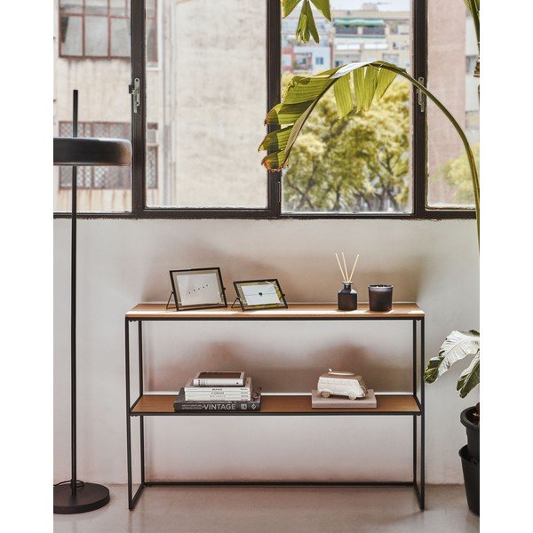 Biało-naturalna konsola w dekorze dębu 30x120 cm Yoana – Kave Home-image-1