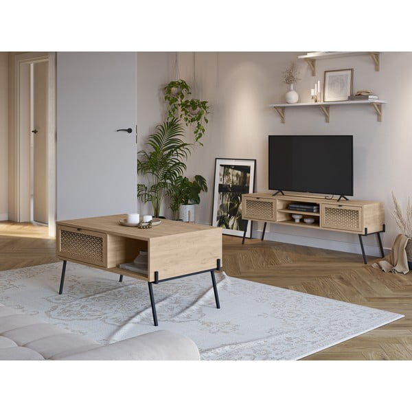 Szafka pod TV w dekorze dębu 140x51 cm Ecrin – Marckeric-image-1