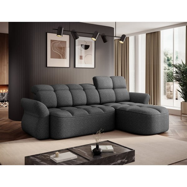 Ciemnoszary aksamitny rozkładany/ze schowkiem narożnik (prawostronny/z szezlongiem) Beneth – ELTAP-image-3