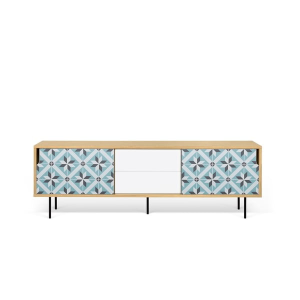 Szafka pod TV z dębowego drewna z metalowymi nóżkami TemaHome Dann Makaresh