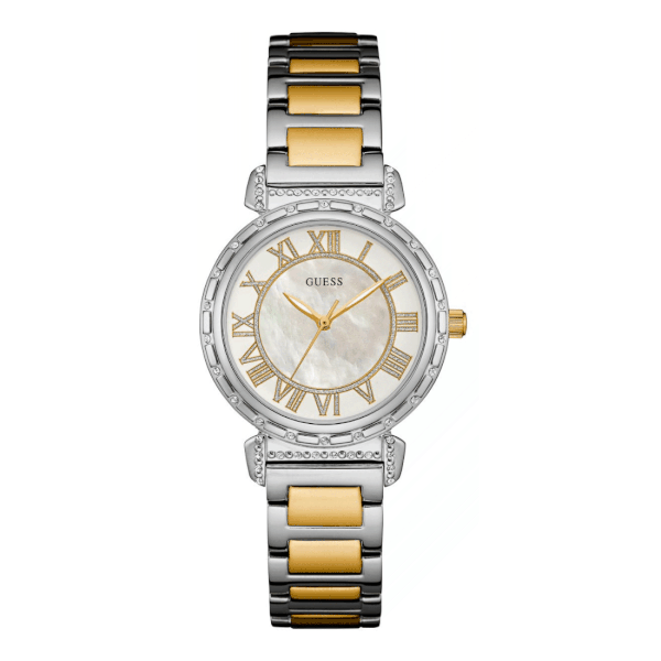 Zegarek damski w srebrno-złotym kolorze z paskiem ze stali nierdzewnej Guess W0831L3