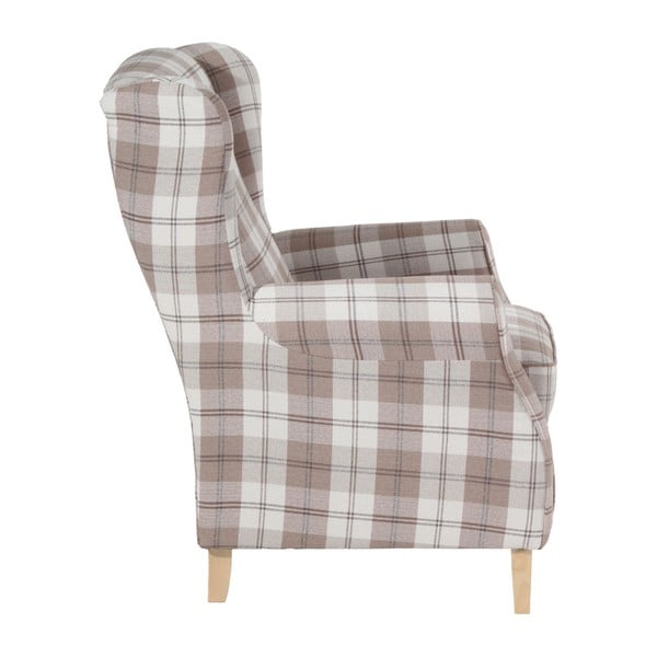 Beżowy fotel uszak w kratę Max Winzer Lorris Vintage-image-2