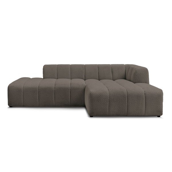 Brązowy narożnik z materiału bouclé (prawostronny/z szezlongiem) Annecy – Bobochic Paris
