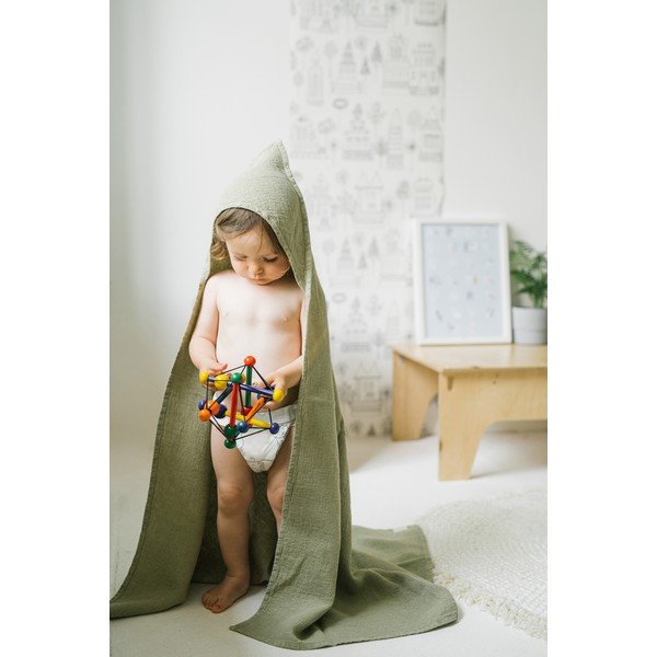 Dziecięcy zielony ręcznik z kapturem Linen Tales Waffle, 100x100 cm-image-4