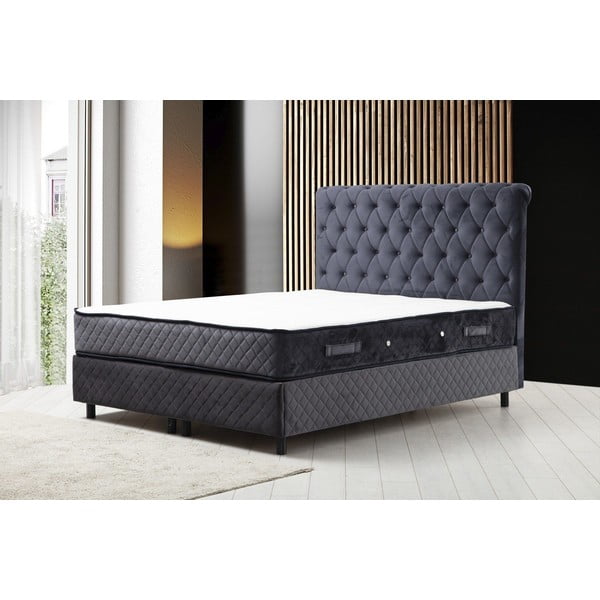 Ciemnoniebieskie łóżko boxspring ze schowkiem 160x200 cm Sonata – Kalune Design-image-1