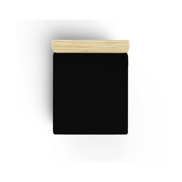 Czarne nieelastyczne bawełniane prześcieradło jednoosobowe Caresso, 90x190 cm