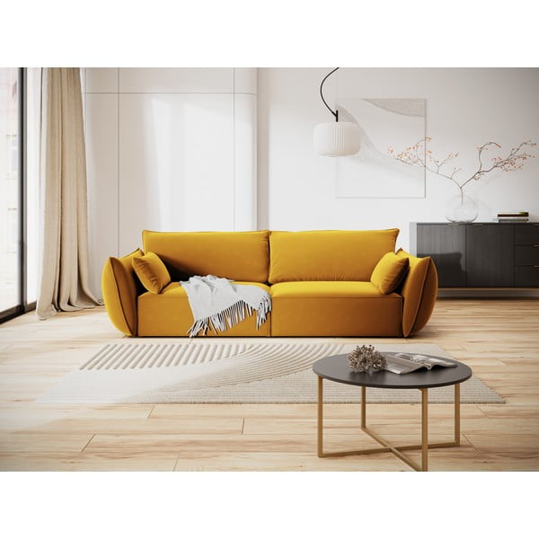 Musztardowa aksamitna sofa 208 cm Vanda – Mazzini Sofas-image-1