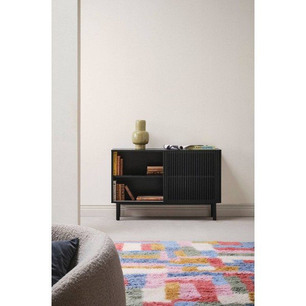 Czarna szafka w dekorze jesionu z drzwiami przesuwnymi 124x80x45 cm Sion – Jotex-image-1