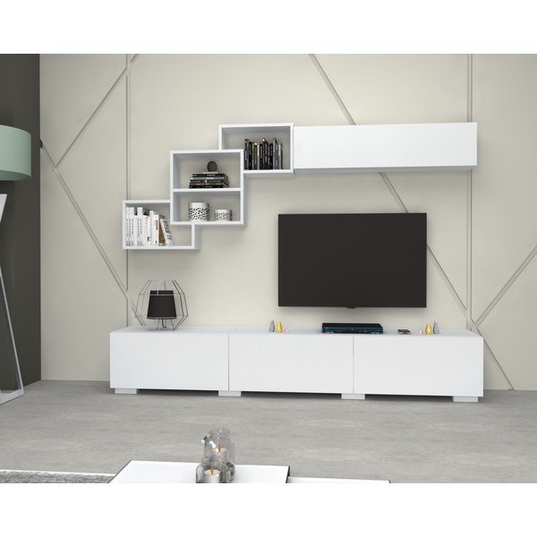 Biały stolik pod telewizor 210x40 cm Fly - Gauge Concept-image-2