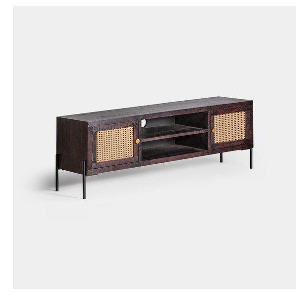 Czarno-naturalna szafka pod TV z litego drewna jodłowego 150x50 cm Kenia – Burkina-image-1