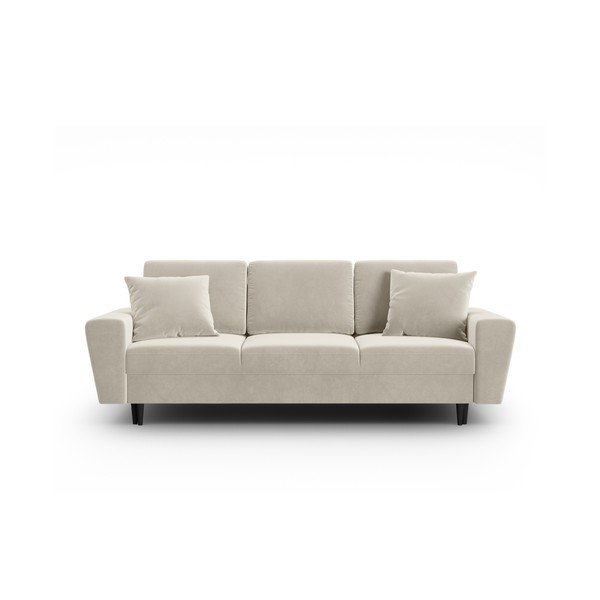Beżowa aksamitna rozkładana sofa ze schowkiem 235 cm Kyoto – Cosmopolitan Design