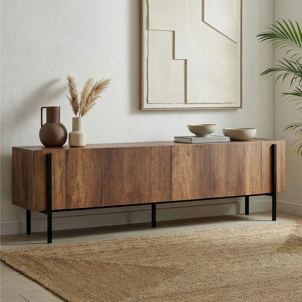 Szafka pod TV w dekorze orzecha w ciemnym naturalnym kolorze 180x45x30 cm Nexus – Kalune Design-image-2