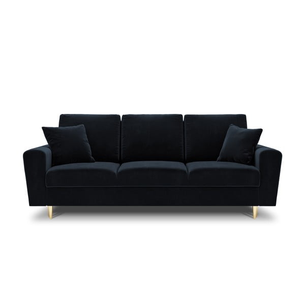 Ciemnoniebieska aksamitna rozkładana sofa ze schowkiem 235 cm Kyoto – Cosmopolitan Design
