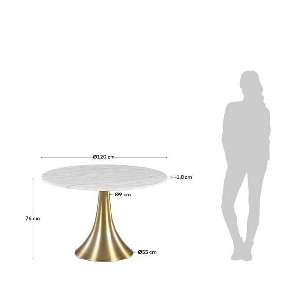 Biały okrągły stół do jadalni w dekorze marmuru Kave Home, ø 120 cm-image-2