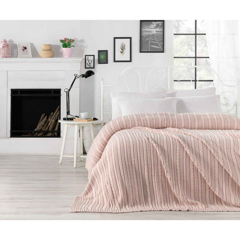 Jasnoróżowa narzuta na łóżko z domieszką bawełny Homemania Decor Camila, 220x240 cm