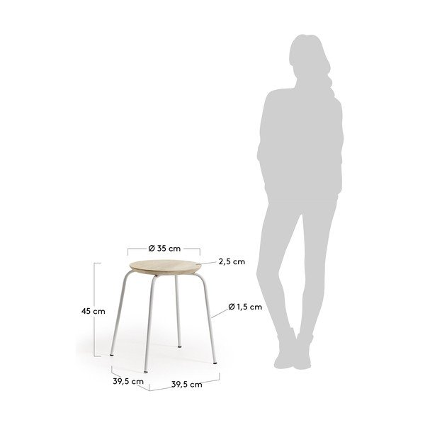 Biały metalowy stołek z siedziskiem z drewna mango Kave Home Nax-image-2