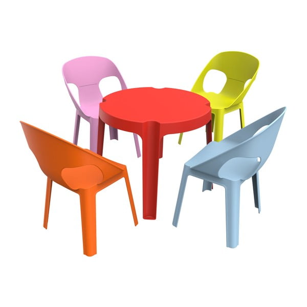 Ogrodowy komplet dziecięcy 1 czerwonego stolika i 4 krzesełek Resol Julieta