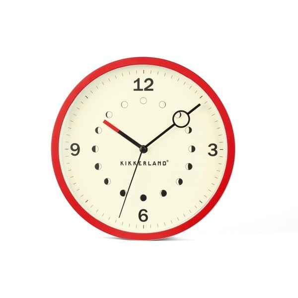 Czerwno-biały zegar ścienny z fazami ksiezyca Kikkerland Moon