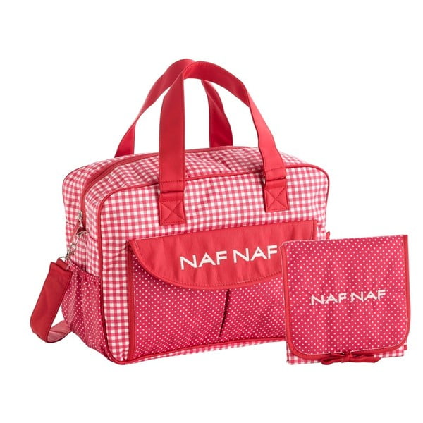 Zestaw czerwonej torby na wózek i maty do przewijania Naf Naf Vichy