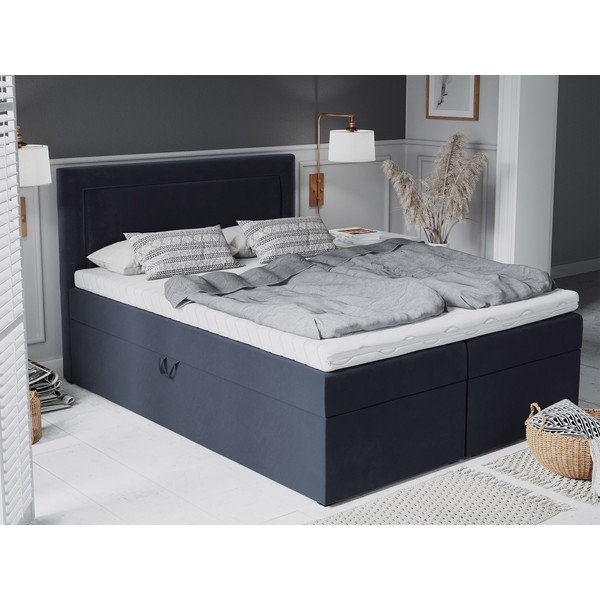 Ciemnoniebieskie aksamitne łóżko 2-osobowe Mazzini Beds Yucca, 160x200 cm-image-4