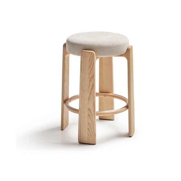 Beżowo-naturalny kolorze hoker z litego drewna jesionowego (wysokość siedziska 65 cm) Granite – Kave Home
