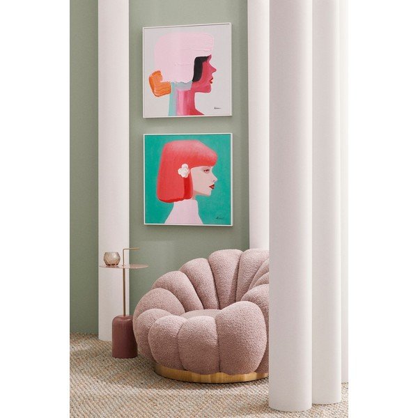 Różowy obrotowy fotel z materiału bouclé Florel – Bizzotto-image-1