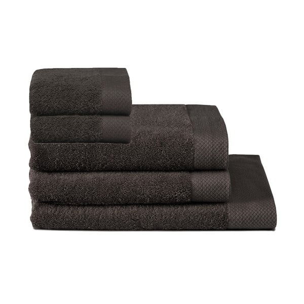 Zestaw 5 ciemnobrązowych ręczników z bawełny organicznej Seahorse Pure Basalt