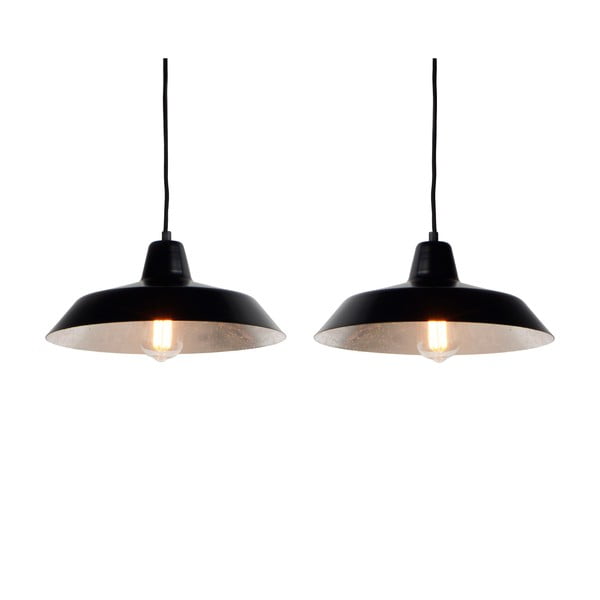 Lampa wisząca z 2 czarnymi kablami i kloszami w czarnym oraz w kolorze srebra Bulb Attack Cinco, ⌀ 85 cm