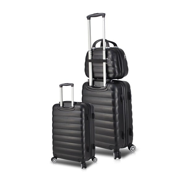 Zestaw 2 czarnych walizek na kółkach z USB i kuferka podróżnego My Valice RESSO Cab Med & MU