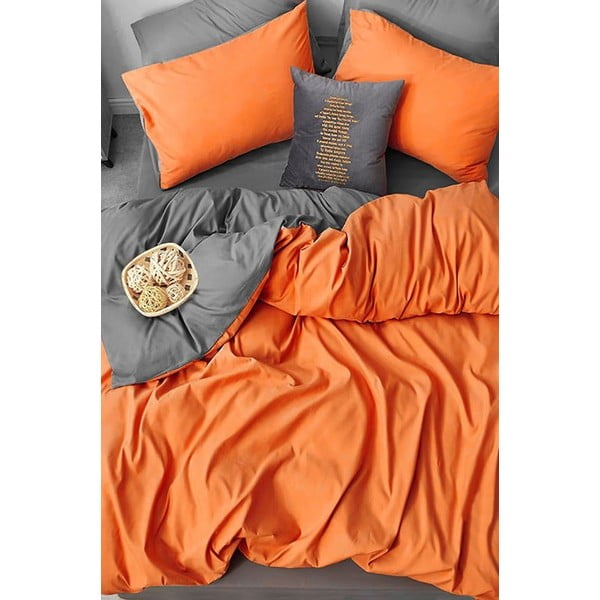 Pomarańczowo-szara bawełniana pościel dwuosobowa z prześcieradłem (4-częściowa) 200x220 cm – Mila Home