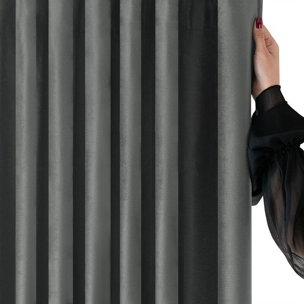 Ciemnoszara aksamitna zasłona częściowo zaciemniająca (dimout) 265x175 cm Velto – Filumi-image-4