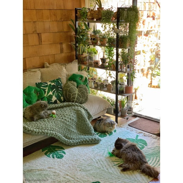 Zielono-kremowy bawełniany dywan dziecięcy tkany ręcznie odpowiedni do prania 140x200 cm Tropical Green – Lorena Canals-image-3