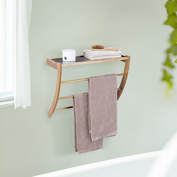 Ścienny drewniany wieszak na ręczniki w ciemnym naturalnym kolorze Fondi – Wenko-image-1