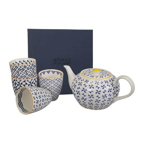 Porcelanowy zestaw do herbaty Geometric Blue