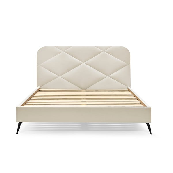 Beżowe tapicerowane łóżko dwuosobowe ze stelażem 160x200 cm Prune – Bobochic Paris-image-3