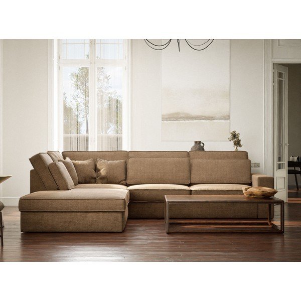 Jasnobrązowy narożnik z tkaniny szenilowej (lewostronny/w kształcie litery L) Kirou – Maison de Rêve-image-4