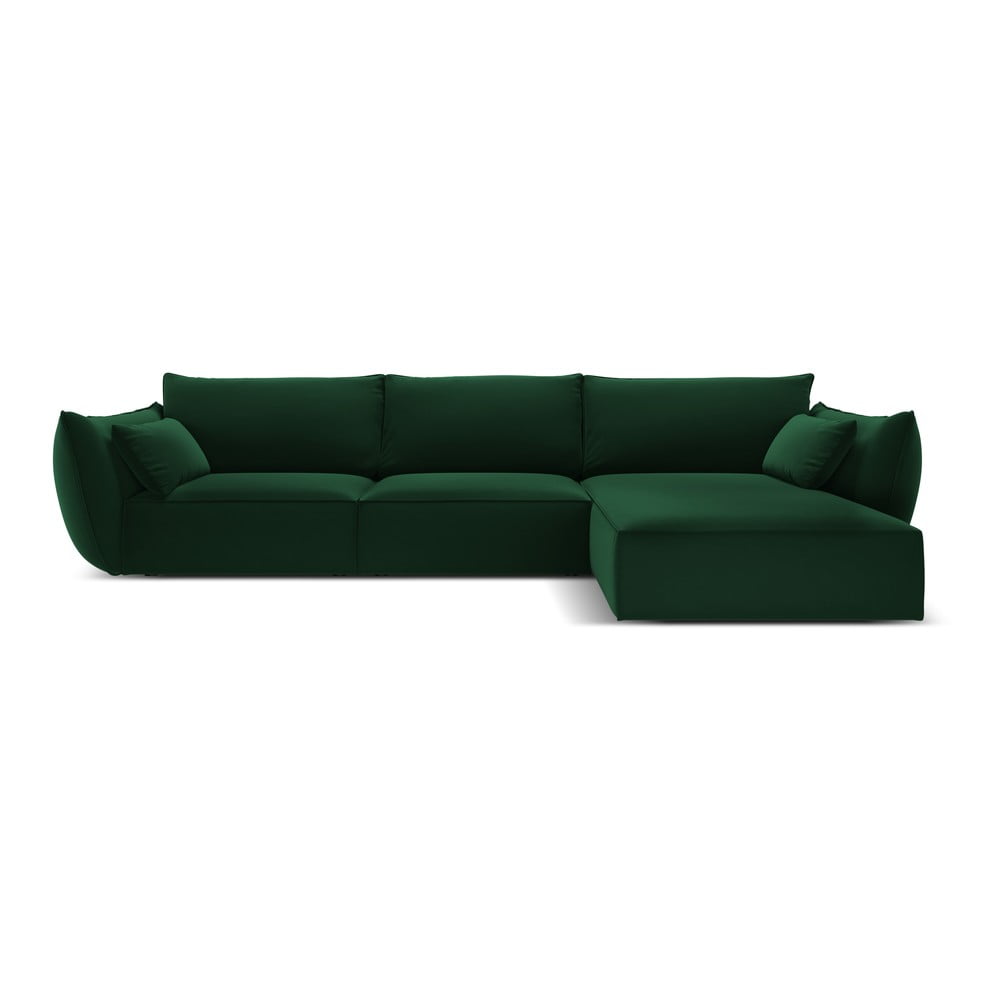 Ciemnozielony aksamitny narożnik (prawostronny/z szezlongiem) Vanda – Mazzini Sofas