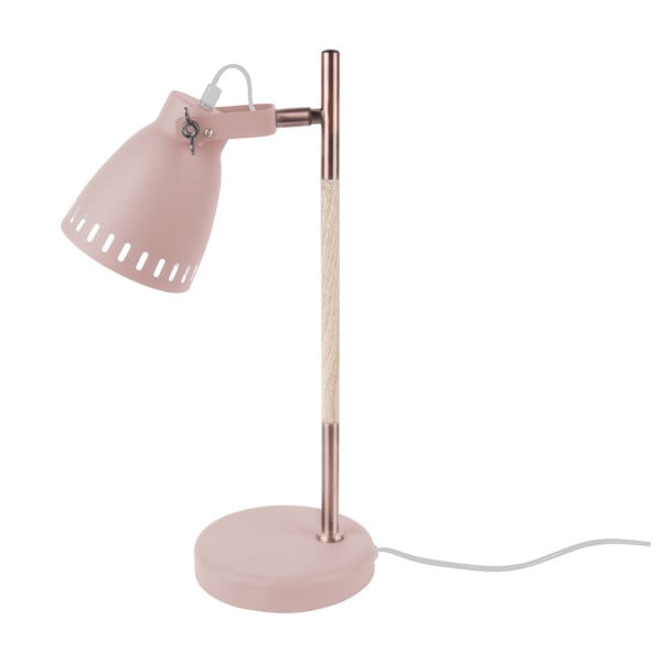Różowa lampa stołowa z drewnianymi elementami Leitmotiv Mingle