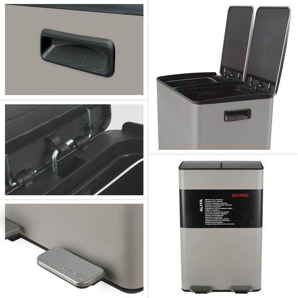 Szarobrązowy stalowy kosz na śmieci 2x30 l do segregacji odpadów/z pedałem   Aliya – Spirella-image-4