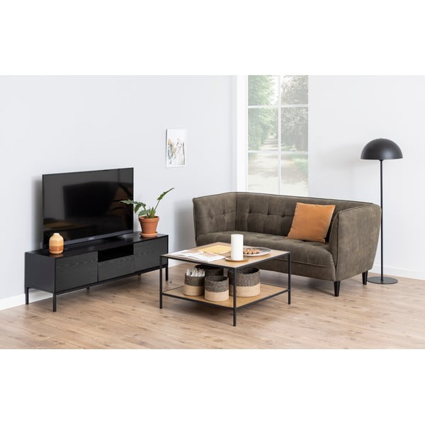 Czarna szafka pod TV w dekorze jesionu 140x45 cm Seaford – Actona-image-1