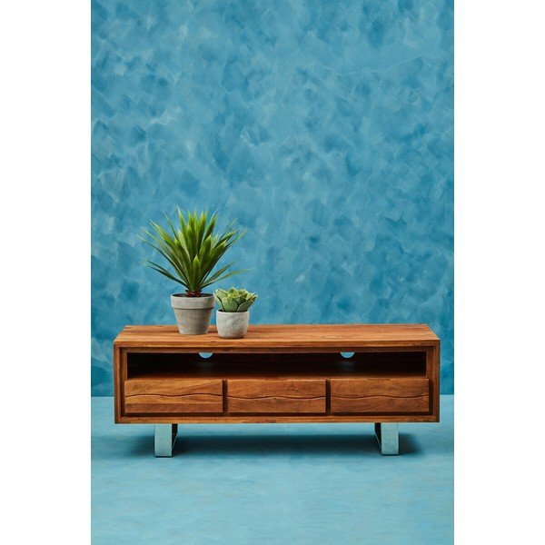 Szafka pod TV z litego drewna akacjowego w ciemnym naturalnym kolorze 140x52x50 cm Simla – Premier Housewares-image-1